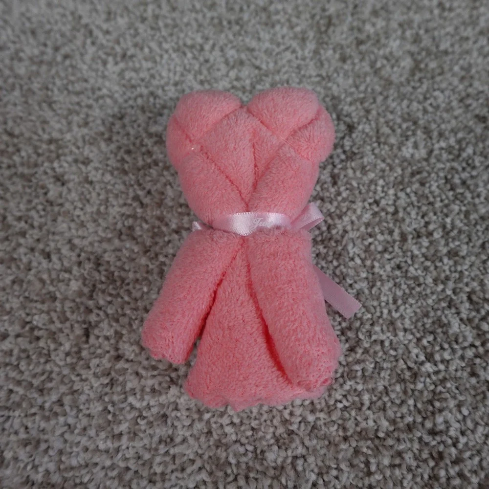 Pink Teddy Bear Folded Hand Towel Just For You Ribbon Decorative Gift Favor
